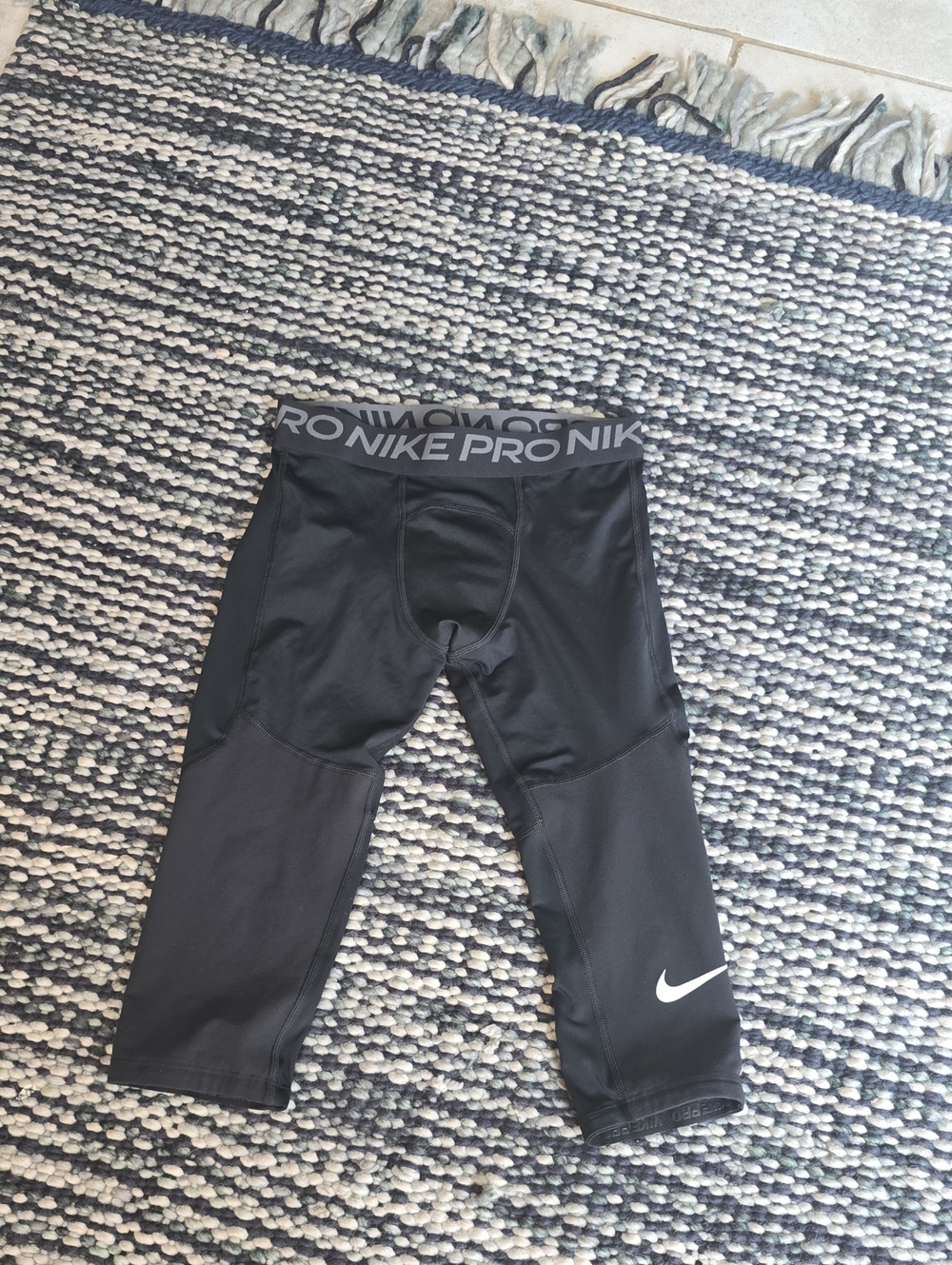 Nike Black Capri Leggings with Gray Pro Waistband and White Swoosh
